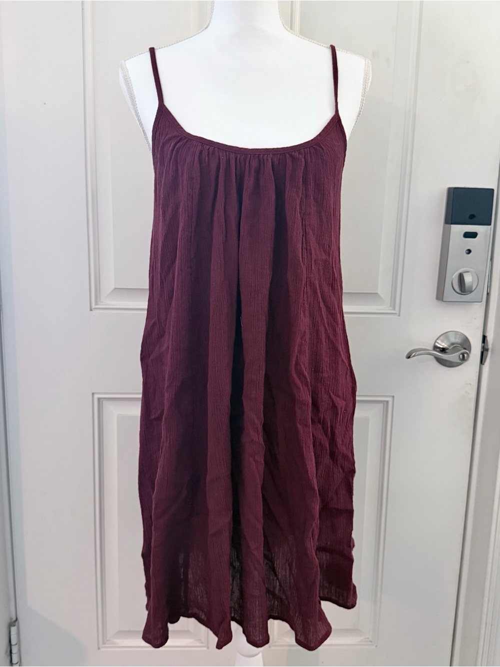 Anthropologie Michelle Plisse Dress XS | Oversized Burgundy Mini